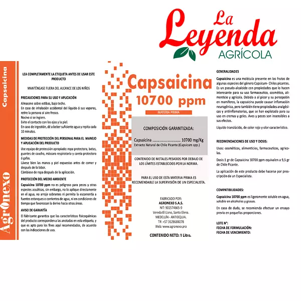 Capsaicina Liquida Pura: 10700 Ppm